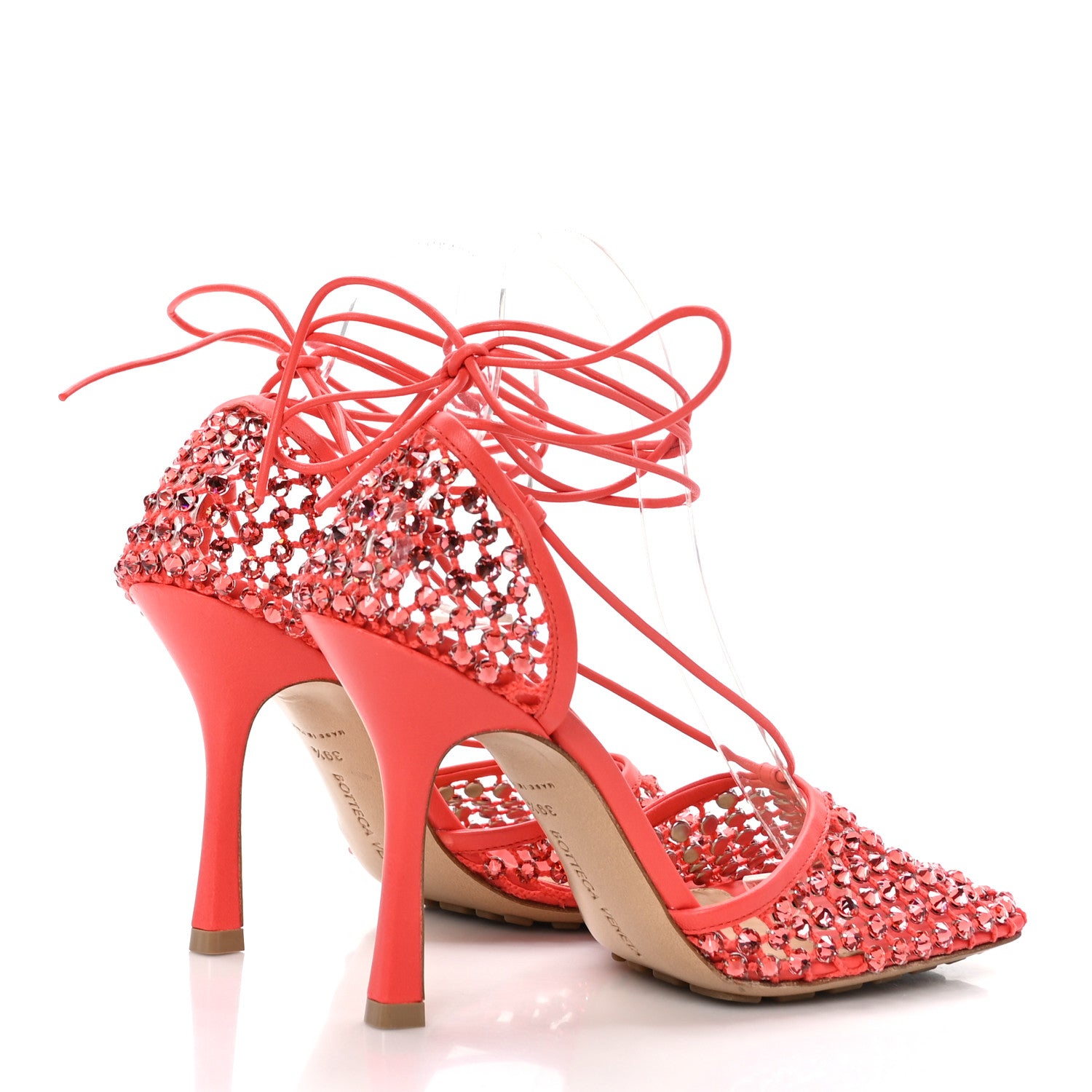 Bottega Veneta Mesh Nappa Crystal Embellished Sparkle Stretch Ankle Tie 90mm Sandals 39.5 Sunburst 4 of 7