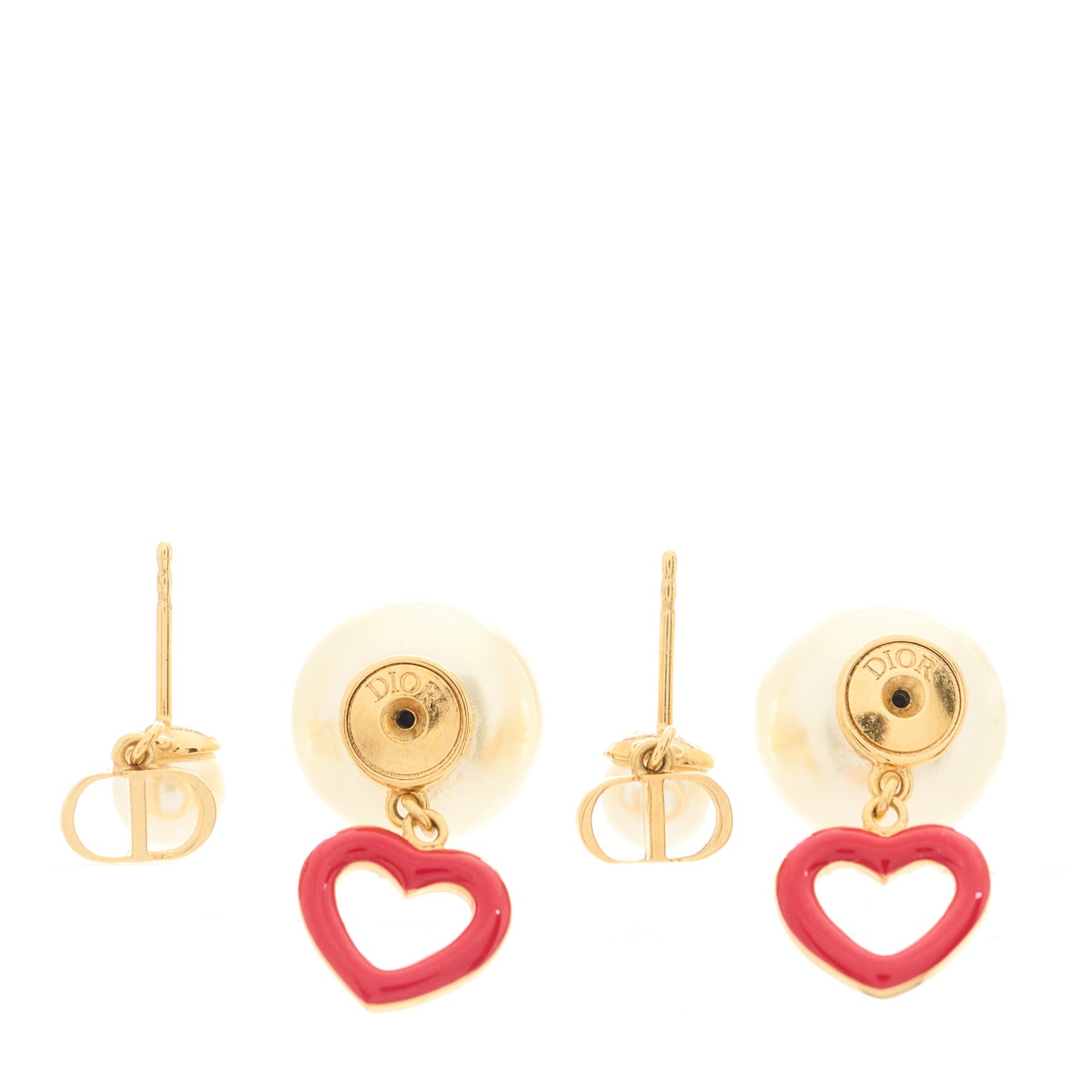 Christian Dior Pearl Heart Tribal Dioramour Earrings Gold Red 4 of 5