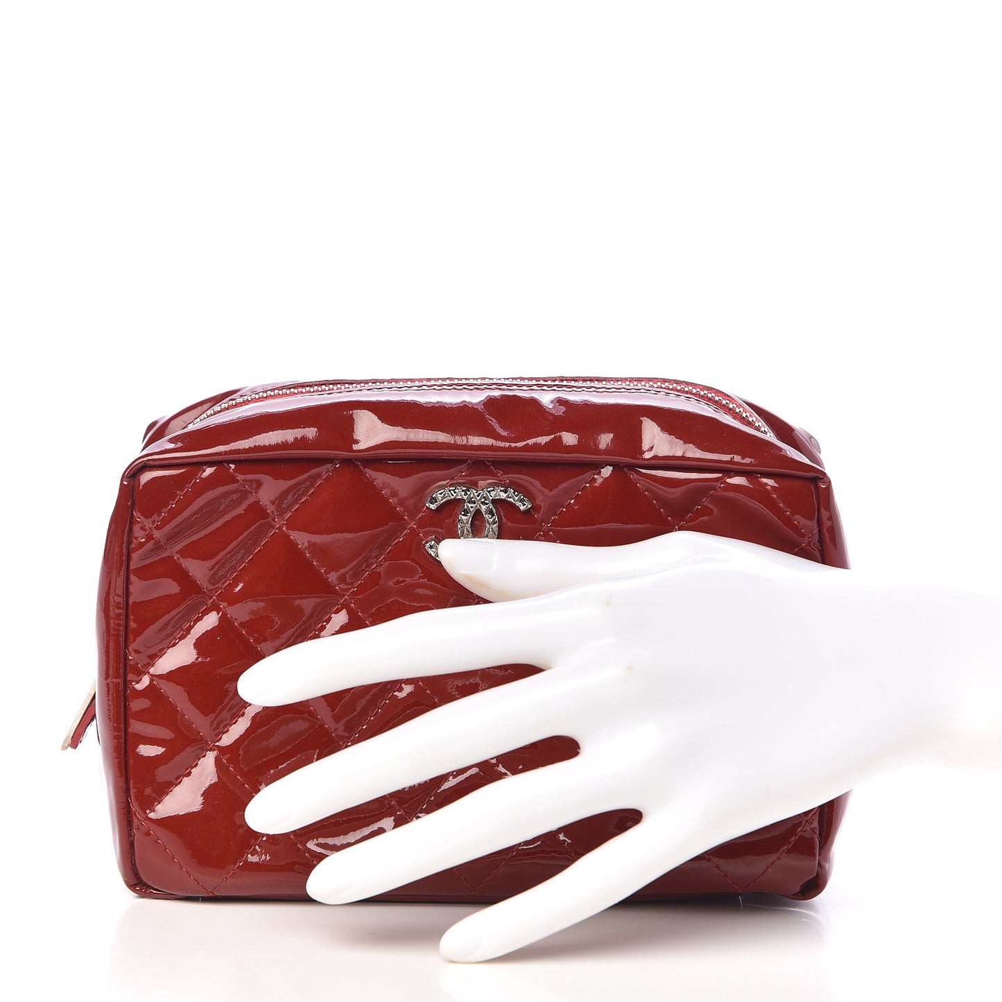 Patent Quilted Brilliant Cosmetic Case Red