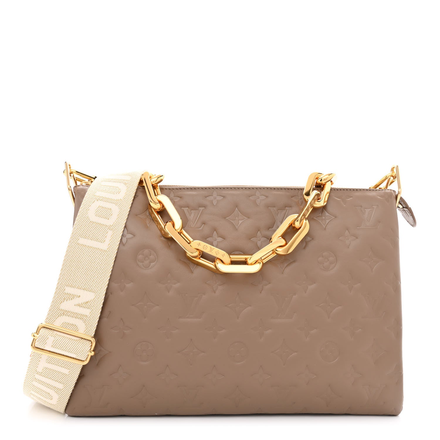 Louis Vuitton Lambskin Embossed Monogram Coussin MM Taupe 1 of 11