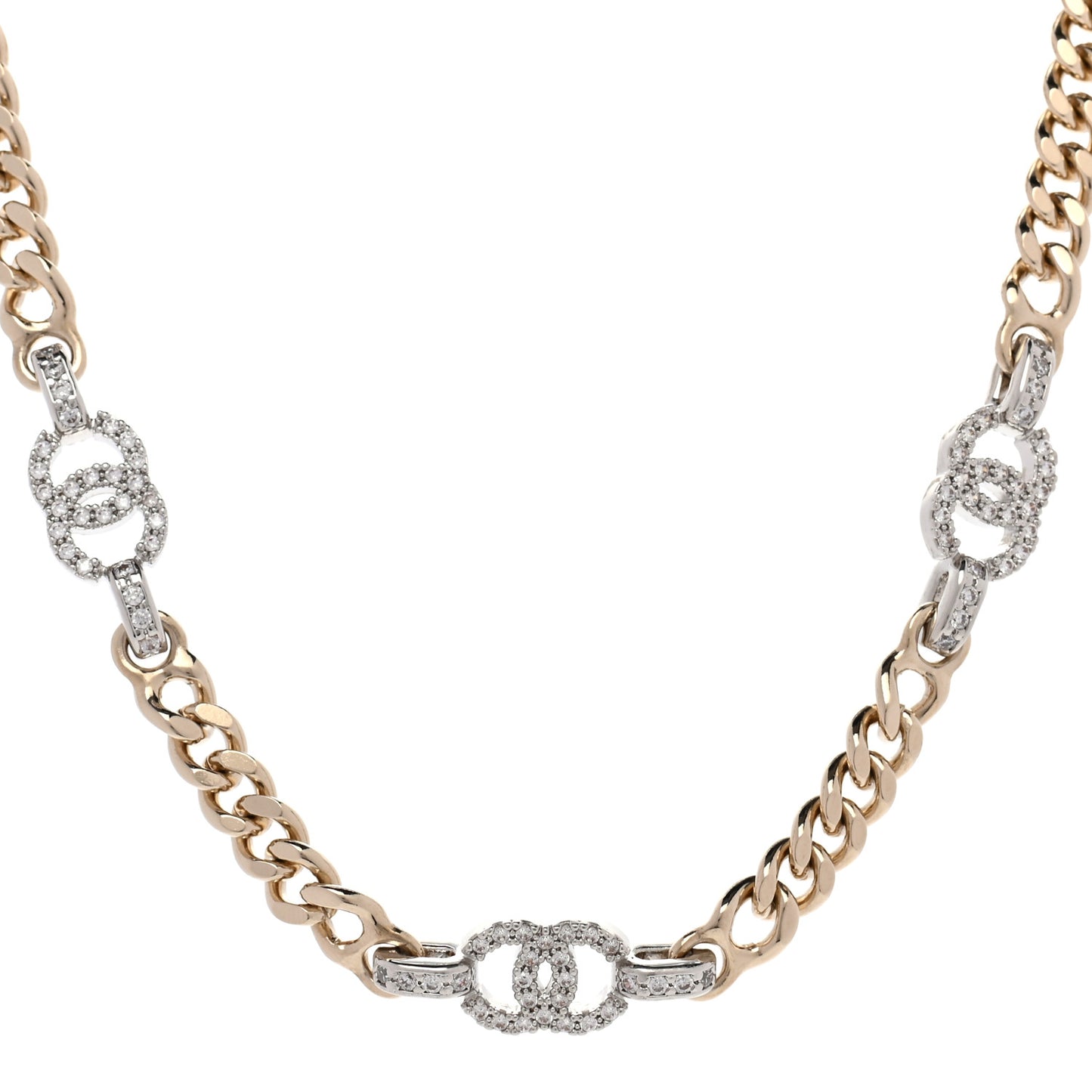 Crystal Chain CC Link Choker Gold Silver