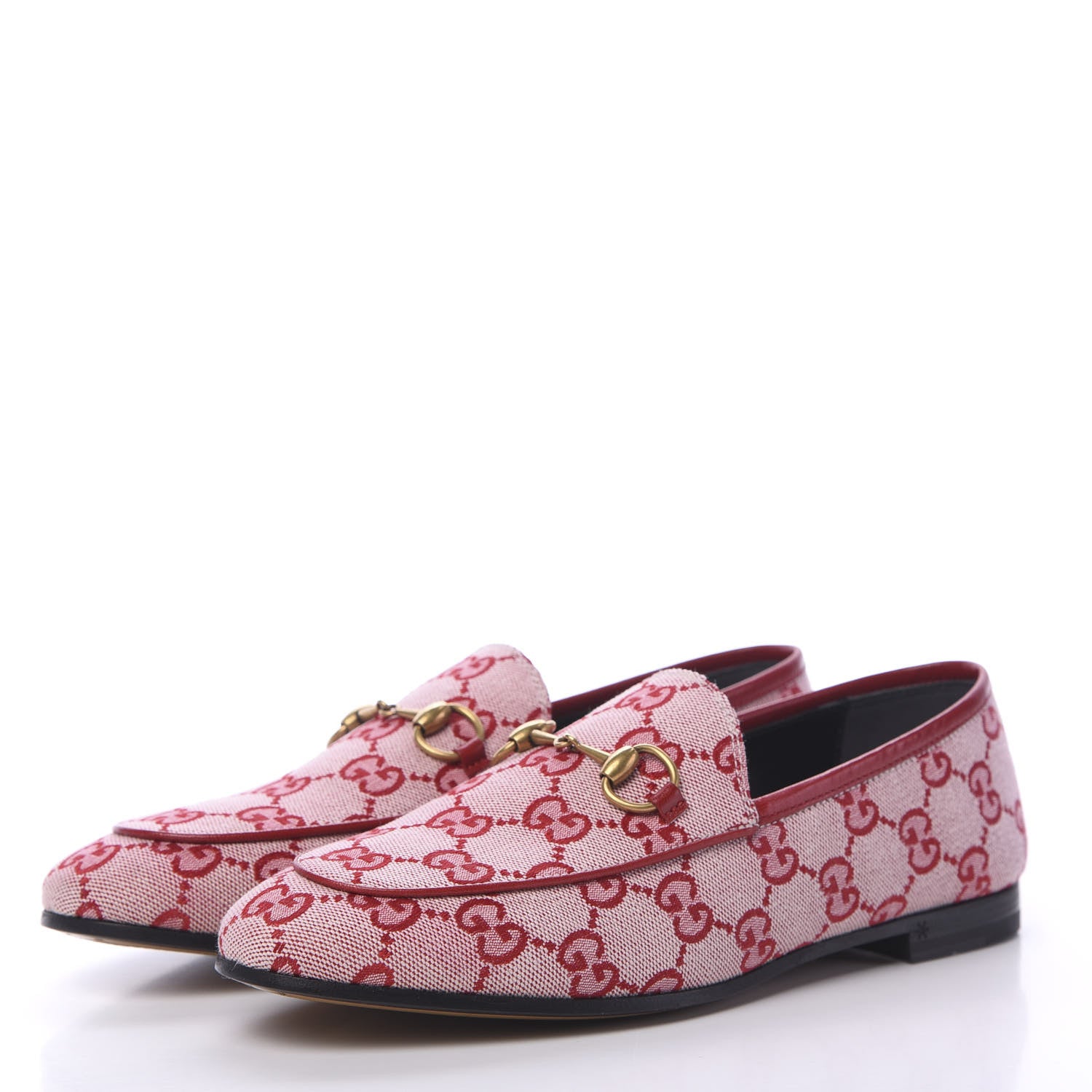 Gucci Canvas GG Monogram Horsebit Womens Jordaan Loafers 36.5 Gardenia Hibiscus Red 3 of 8