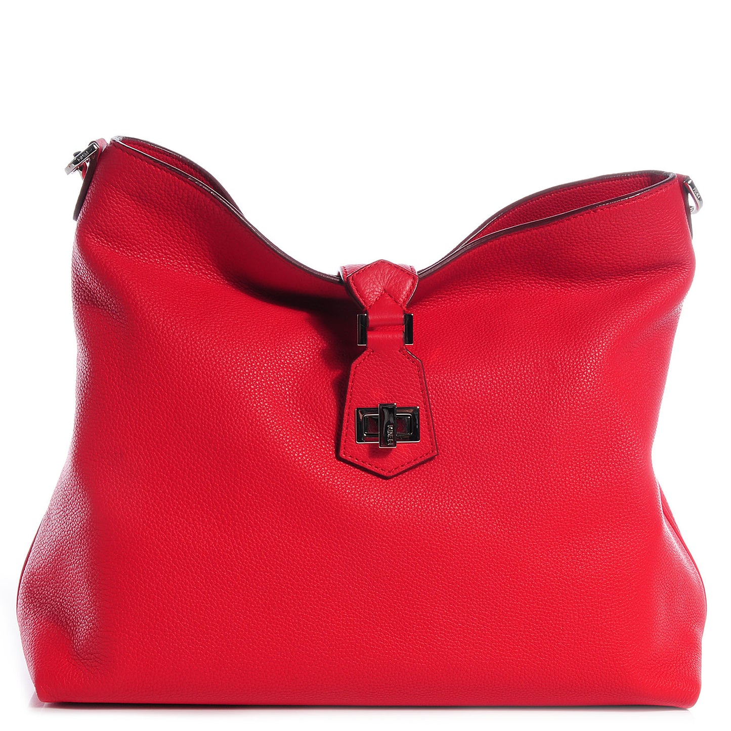 Vitello Small Clasp Top Hobo Bag Red