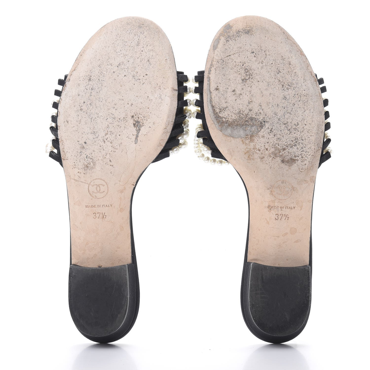 Chanel Felt Pearl Flat Sandals 37.5 Black 5 of 11