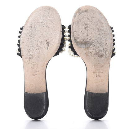 Chanel Felt Pearl Flat Sandals 37.5 Black 5 of 11