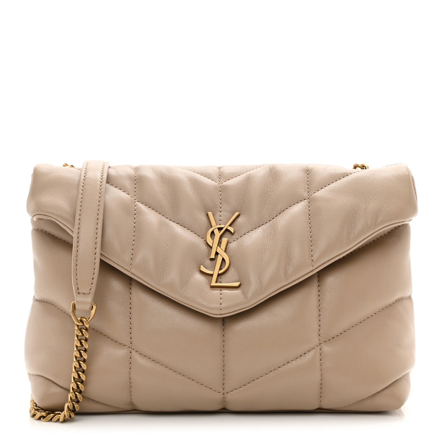 Saint Laurent Lambskin Quilted Toy Loulou Puffer Monogram Chain Satchel Nude Powder 1 of 10