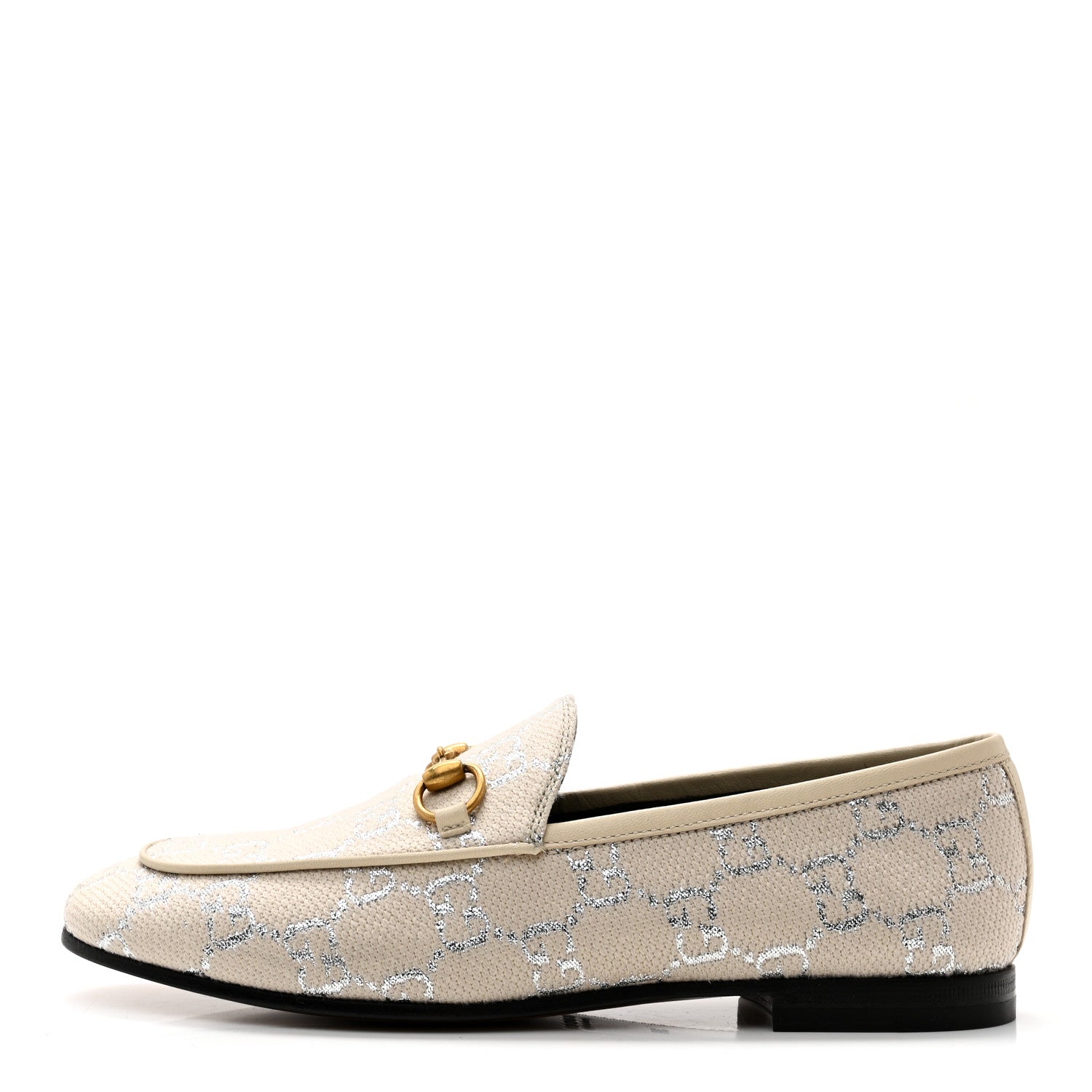 Gucci Canvas GG Monogram Horsebit Womens Jordaan Loafers 36 Gardenia Silver 1 of 12