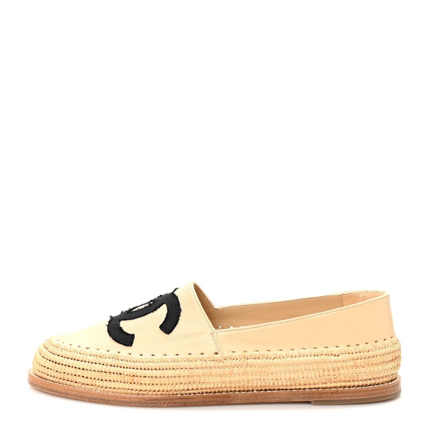 Chanel Lambskin Grosgrain CC Espadrilles 39 Beige Black 1 of 9
