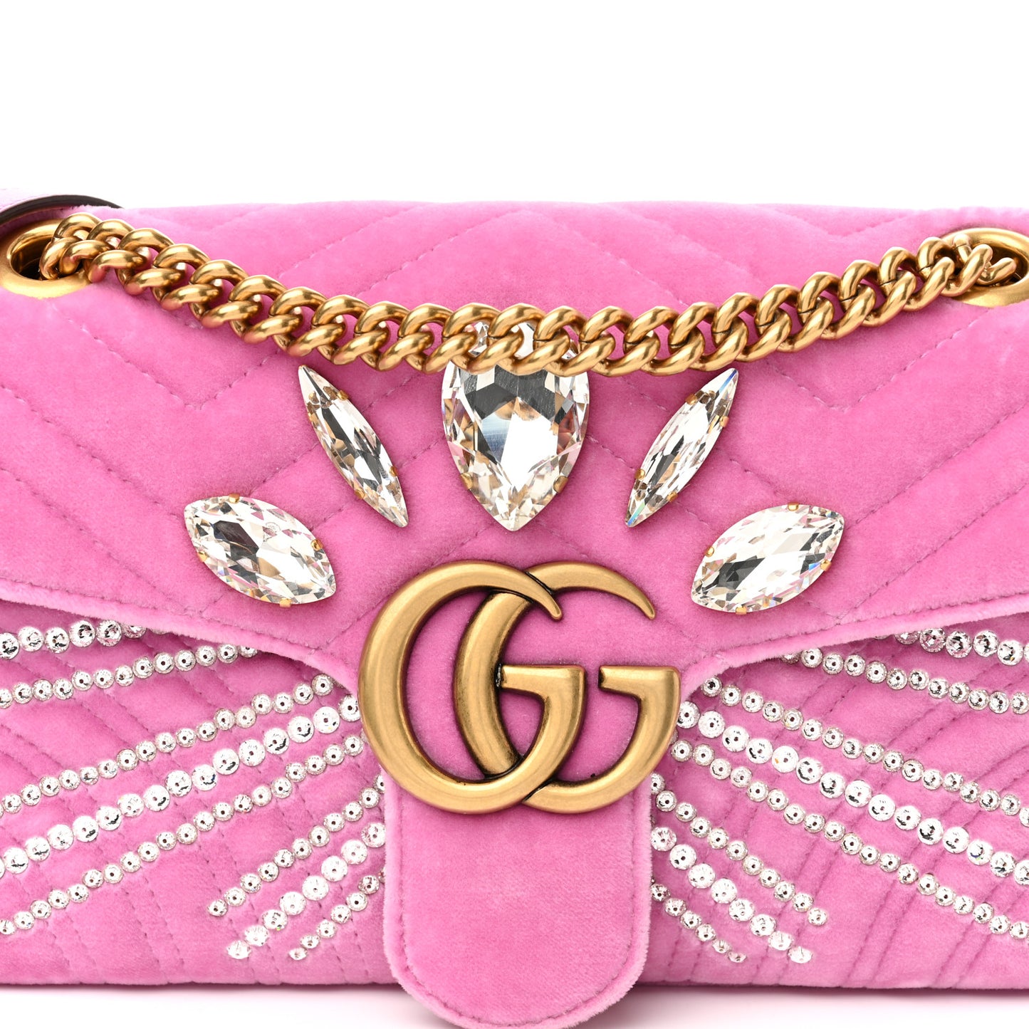 Velvet Matelasse Marquise Crystals Embroidered Small GG Marmont Shoulder Bag Malva