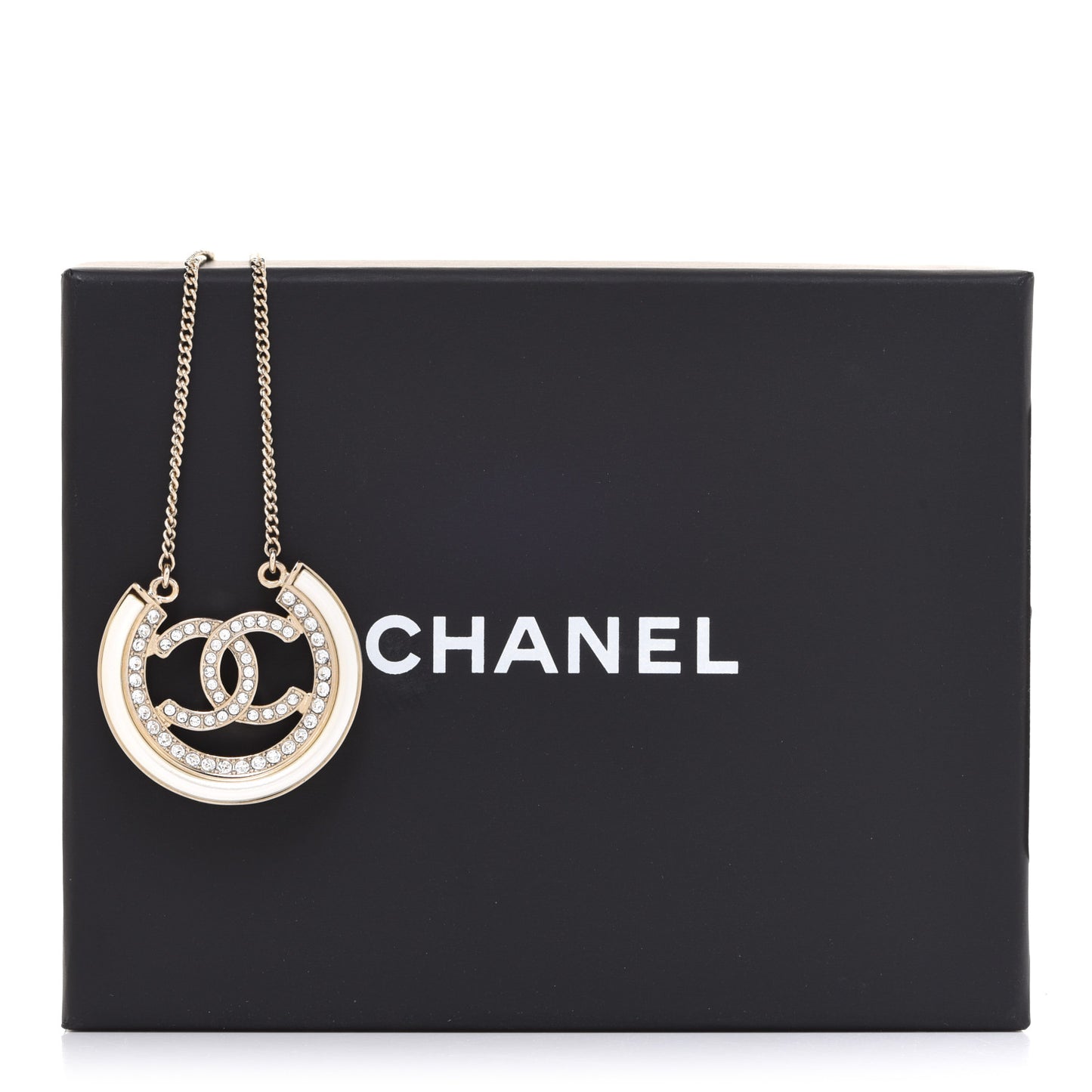 Pearl Crystal CC Pendant Necklace Gold