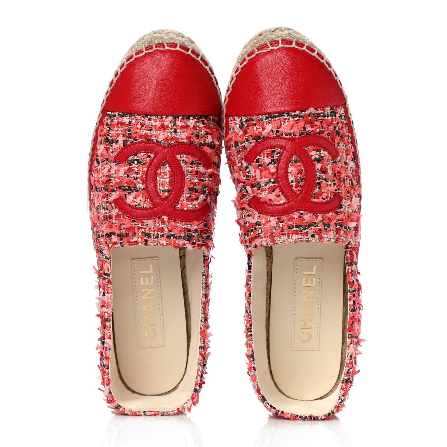 Chanel Tweed Lambskin CC Espadrilles 39 Coral Pink Black Red 6 of 16