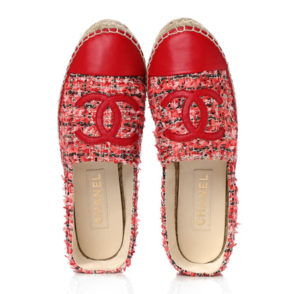 Chanel Tweed Lambskin CC Espadrilles 39 Coral Pink Black Red 6 of 16