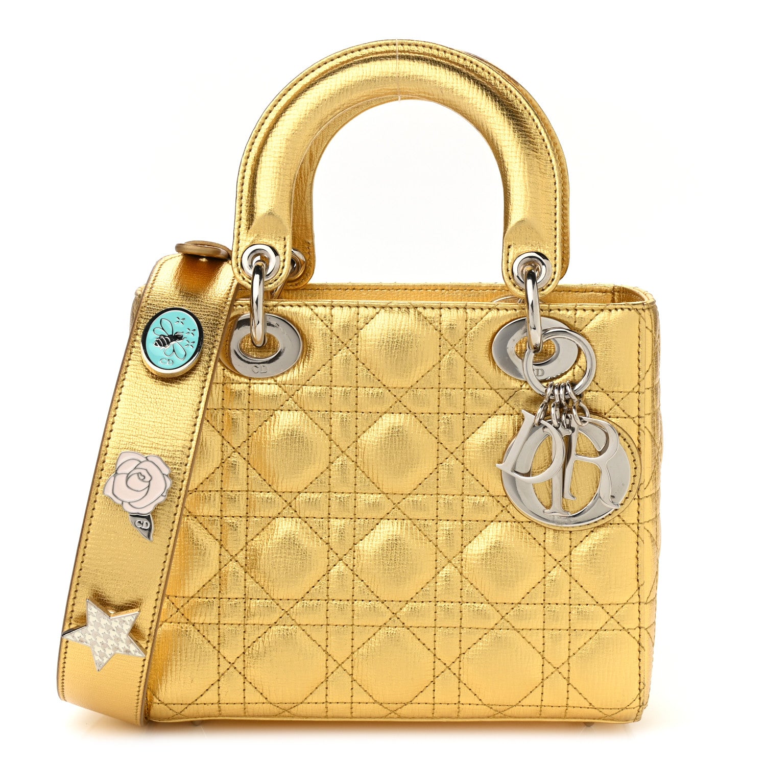 Christian Dior Metallic Grained Calfskin Cannage Small Lucky Badges My Lady Dior Gold 1 of 13