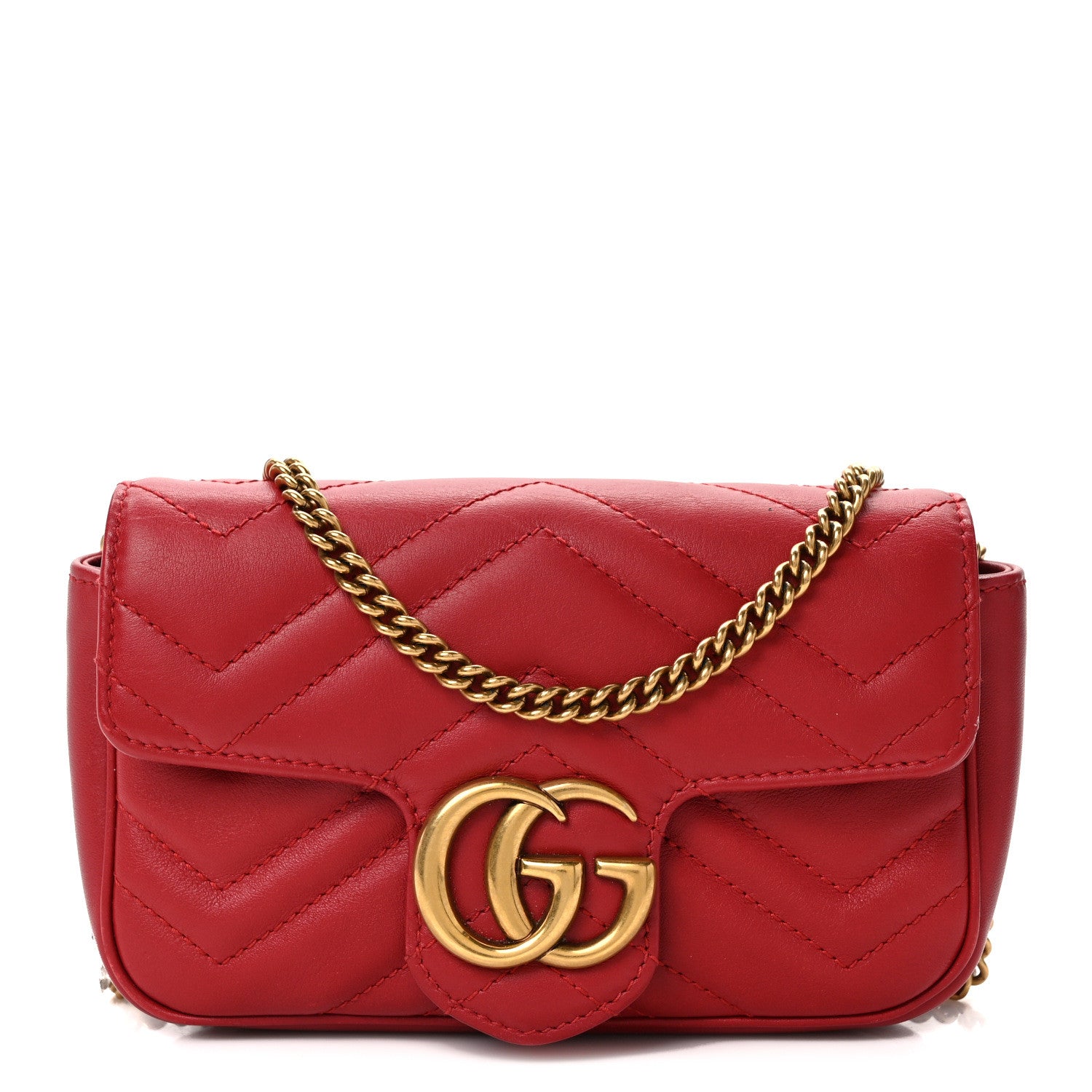 Gucci Calfskin Matelasse Super Mini GG Marmont Shoulder Bag Hibiscus Red 1 of 14