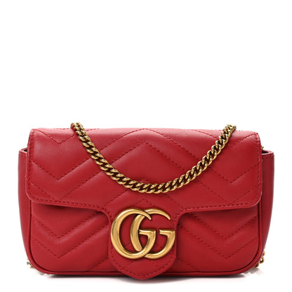 Gucci Calfskin Matelasse Super Mini GG Marmont Shoulder Bag Hibiscus Red 1 of 14