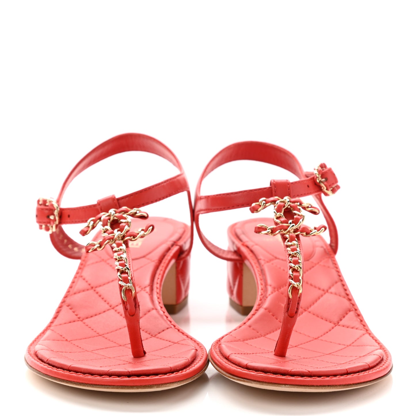 Lambskin Chain CC Logo Thong Sandals 38.5 Red