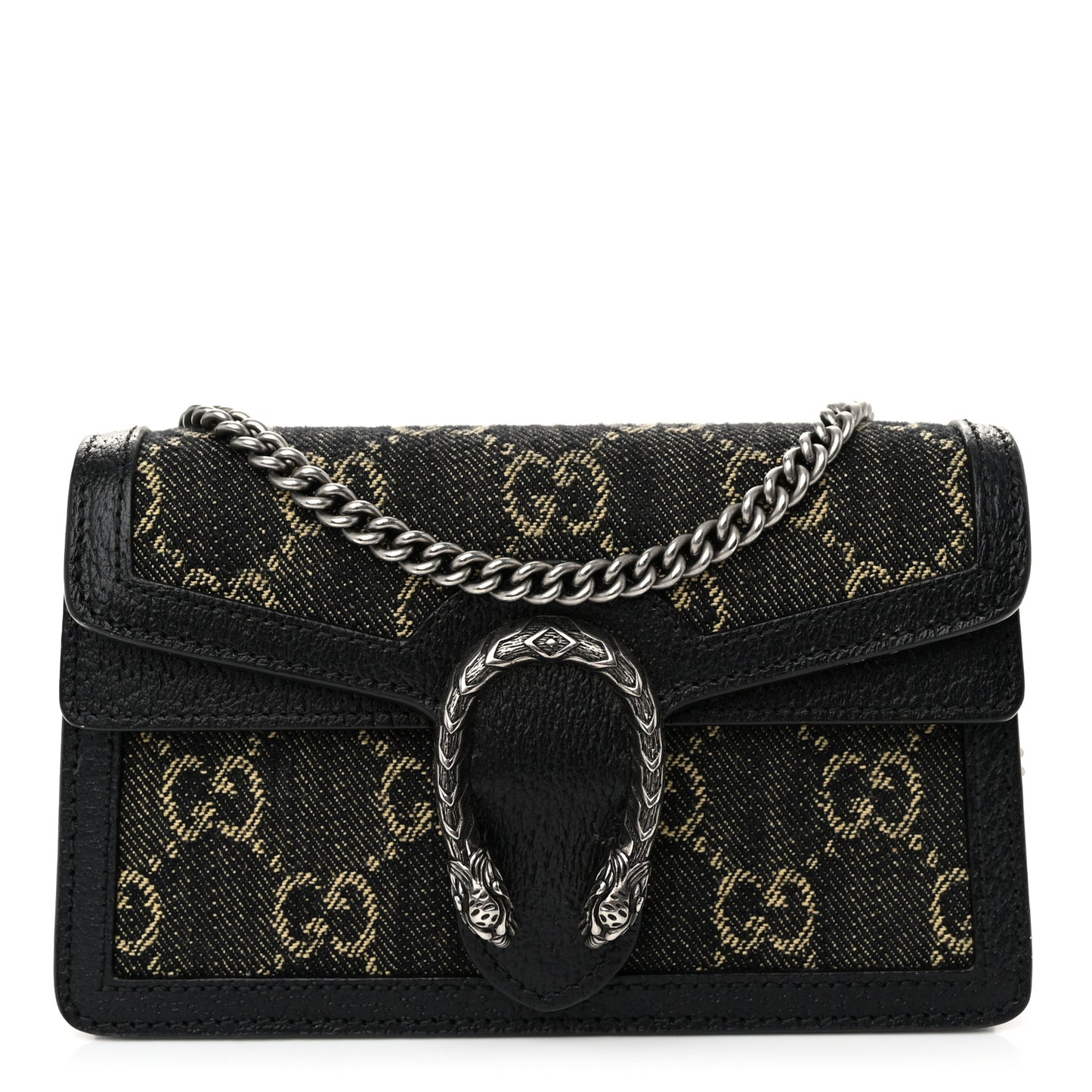 Jacquard Black Denim GG Monogram Super Mini Dionysus Shoulder Bag Black Ivory