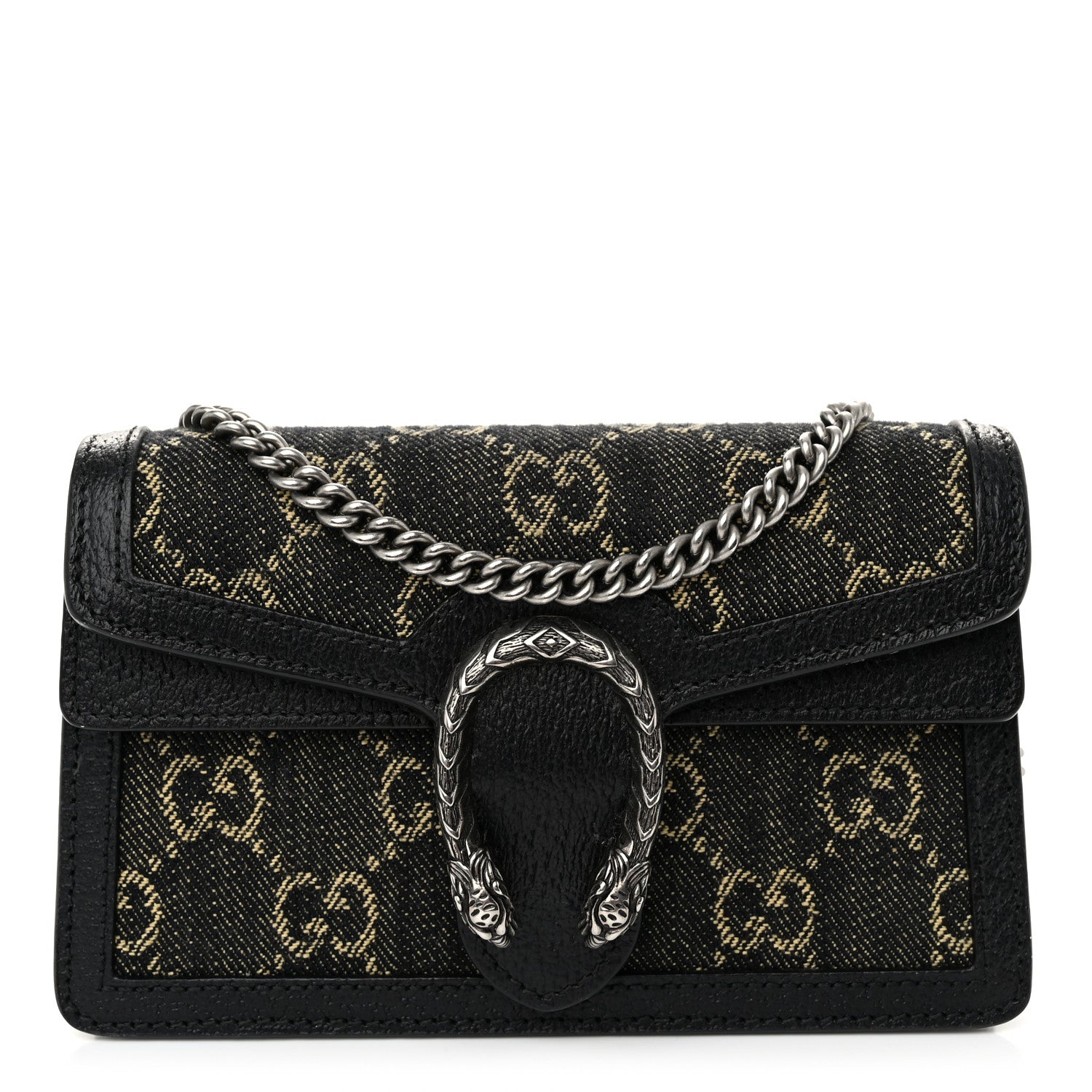 Gucci Jacquard Black Denim GG Monogram Super Mini Dionysus Shoulder Bag Black Ivory 1 of 9
