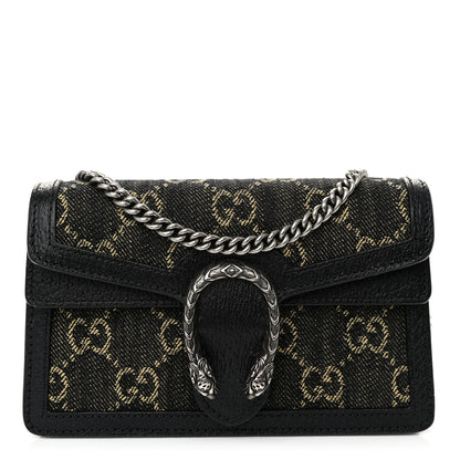 Gucci Jacquard Black Denim GG Monogram Super Mini Dionysus Shoulder Bag Black Ivory 1 of 9
