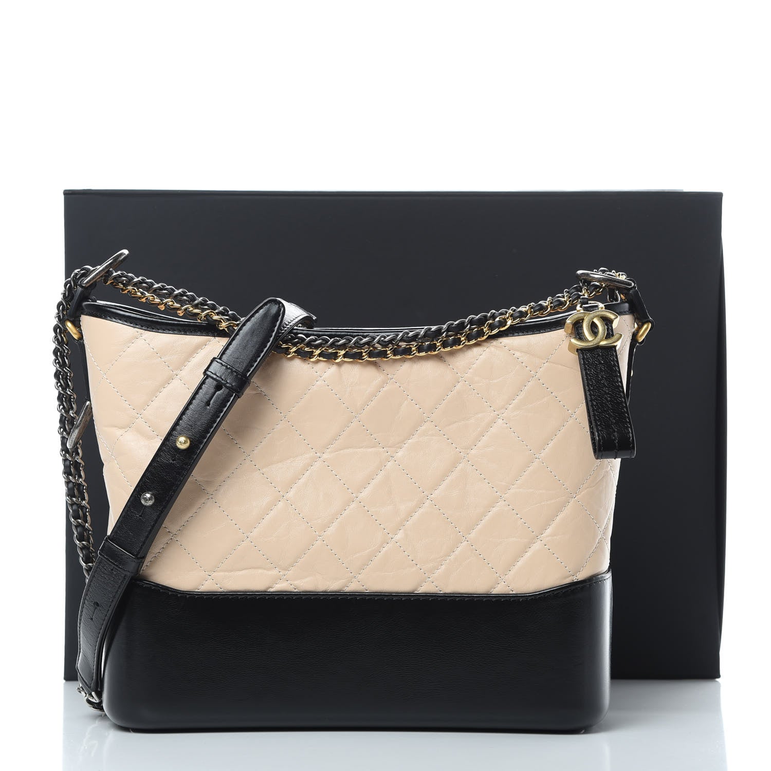 Chanel Aged Calfskin Quilted Medium Gabrielle Hobo Beige Black 12 of 12