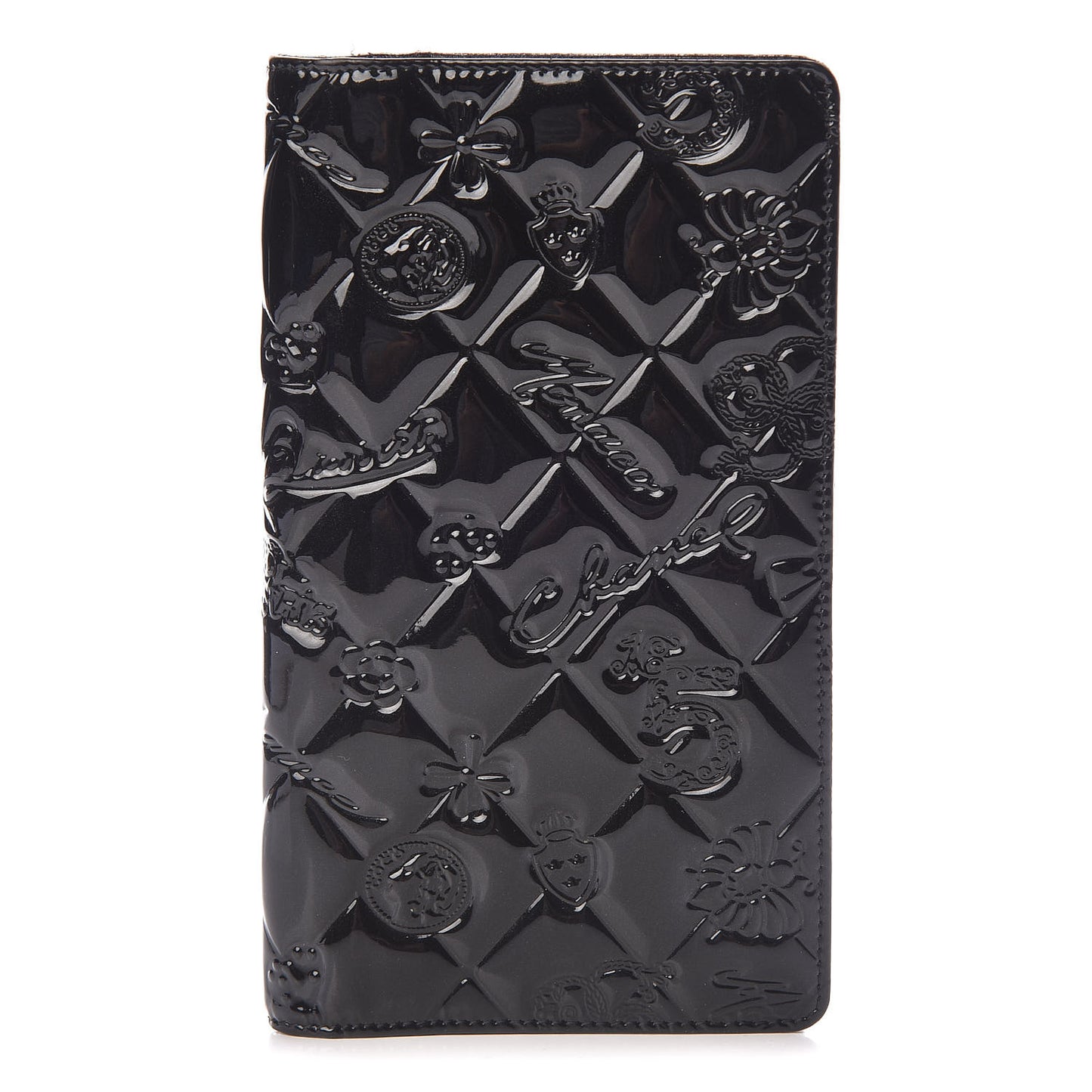Patent Calfskin Lucky Symbols Yen Wallet Black