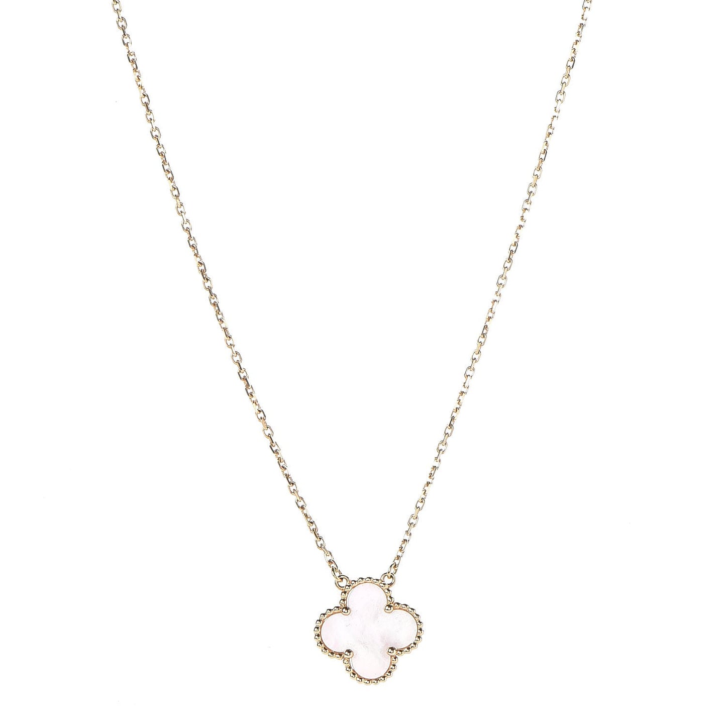 18K Yellow Gold Mother of Pearl Vintage Alhambra Pendant Necklace