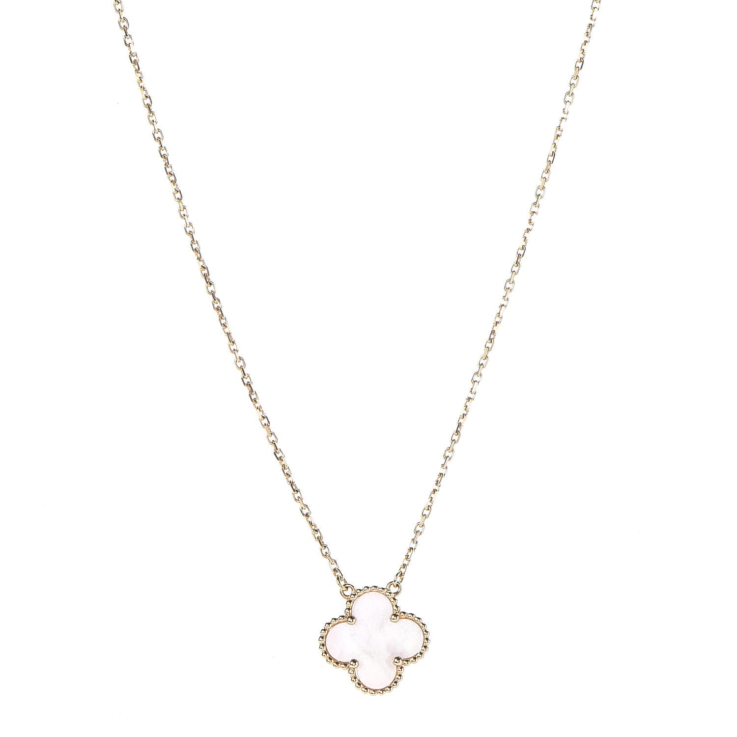 Van Cleef & Arpels 18K Yellow Gold Mother of Pearl Vintage Alhambra Pendant Necklace 1 of 6