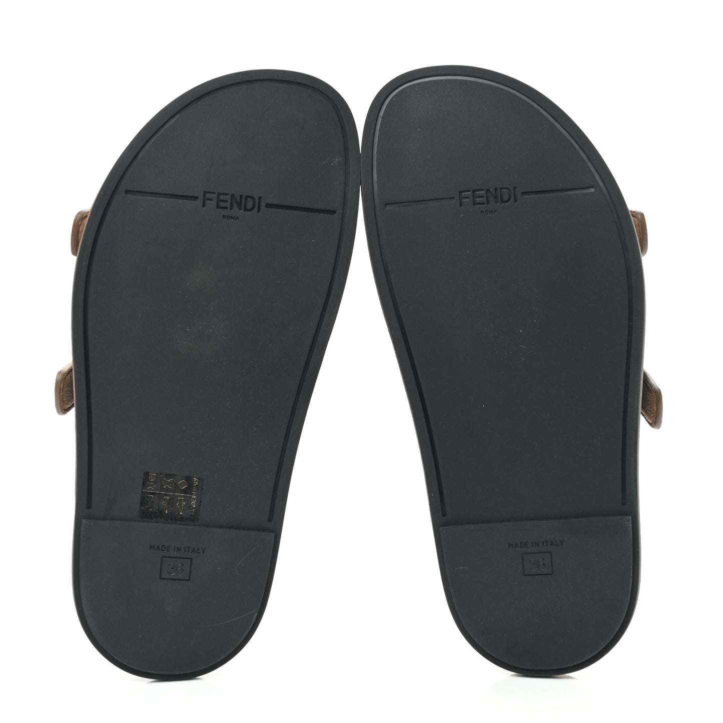 Fabric Jacquard Nappa FF Womens Fendi Feel Buckled Slide Sandals 36 Tobacco Black Miele Scuro
