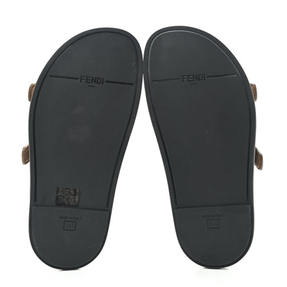 Fendi Fabric Jacquard Nappa FF Womens Fendi Feel Buckled Slide Sandals 36 Tobacco Black Miele Scuro 5 of 9