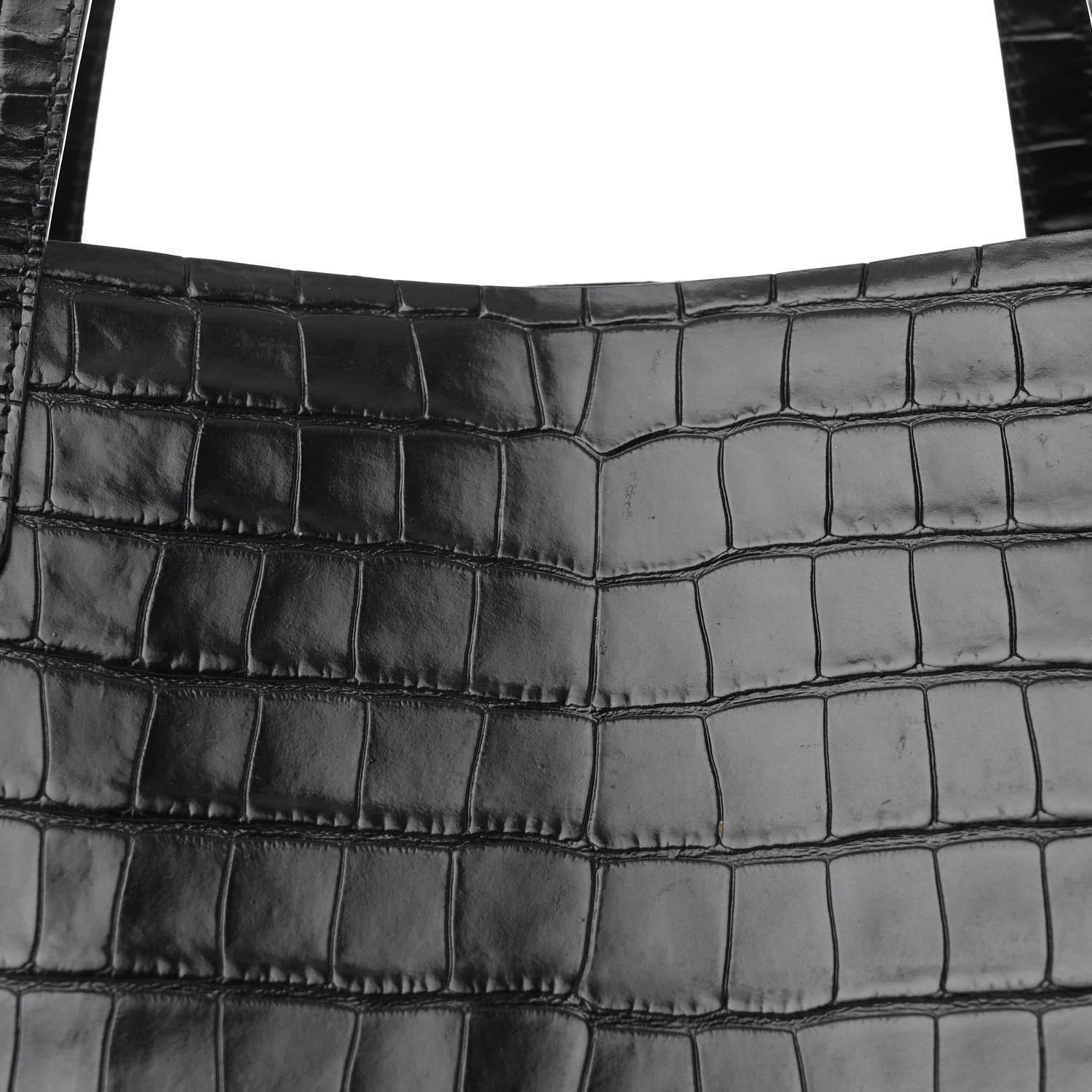 Mansur Gavriel Calfskin Crocodile Embossed Large Shopping Tote Black 9 of 12