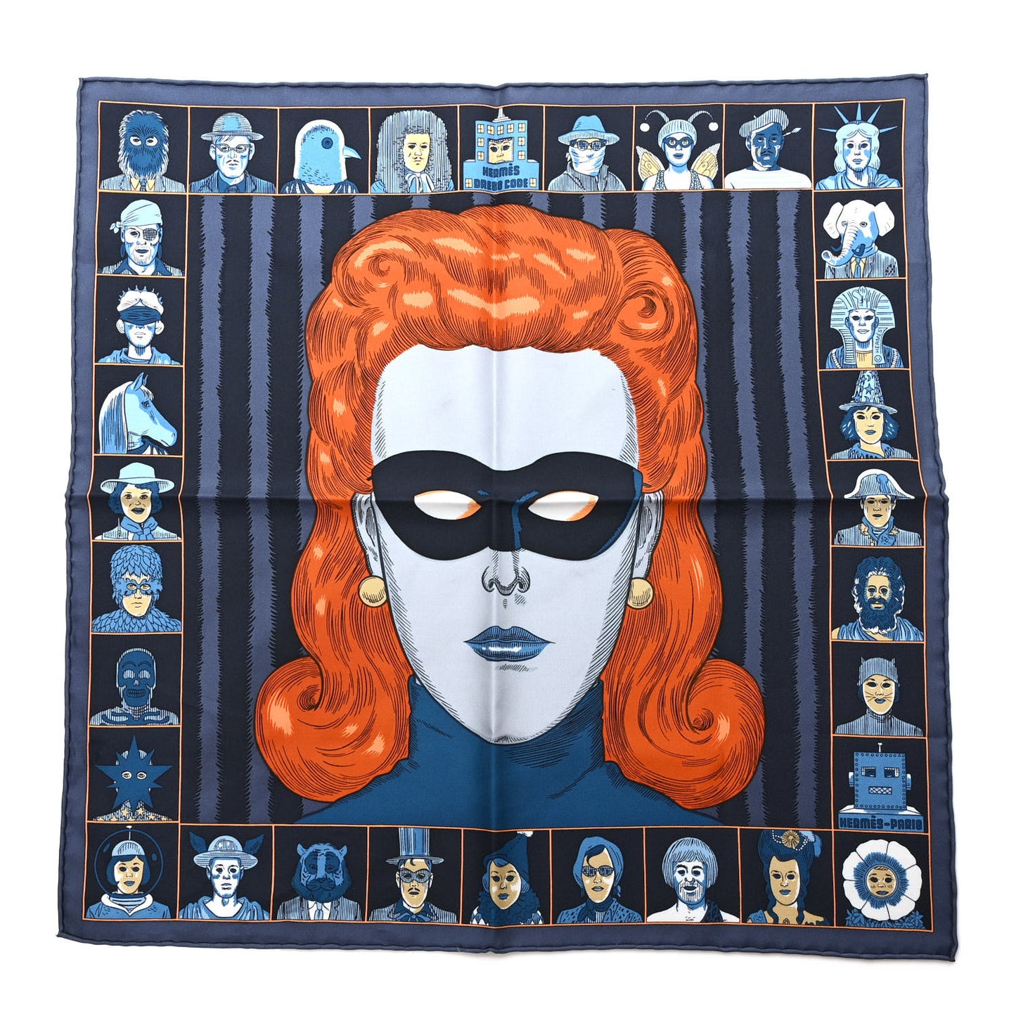 Silk Dress Code Scarf 45 Bleu Ardoise Rouille Ciel
