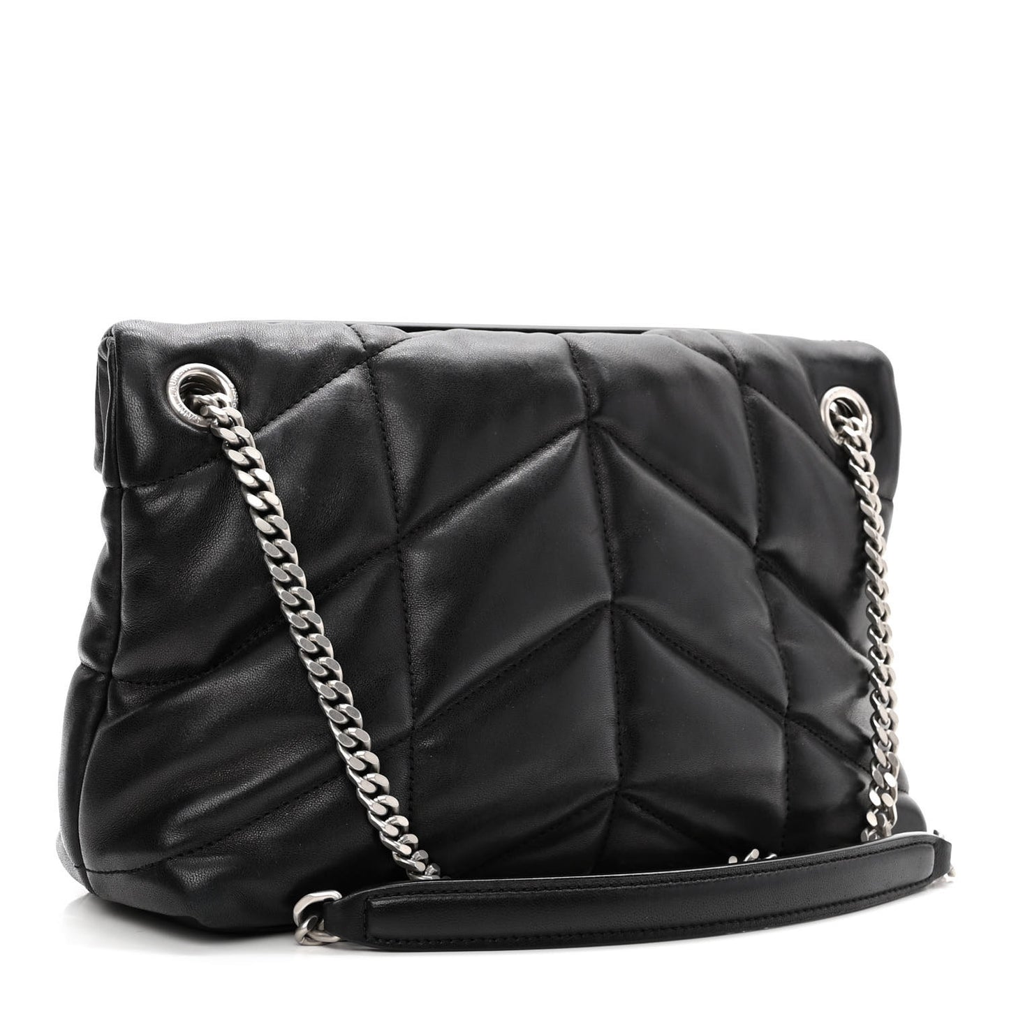 Lambskin Quilted Small Loulou Puffer Monogram Chain Satchel Black