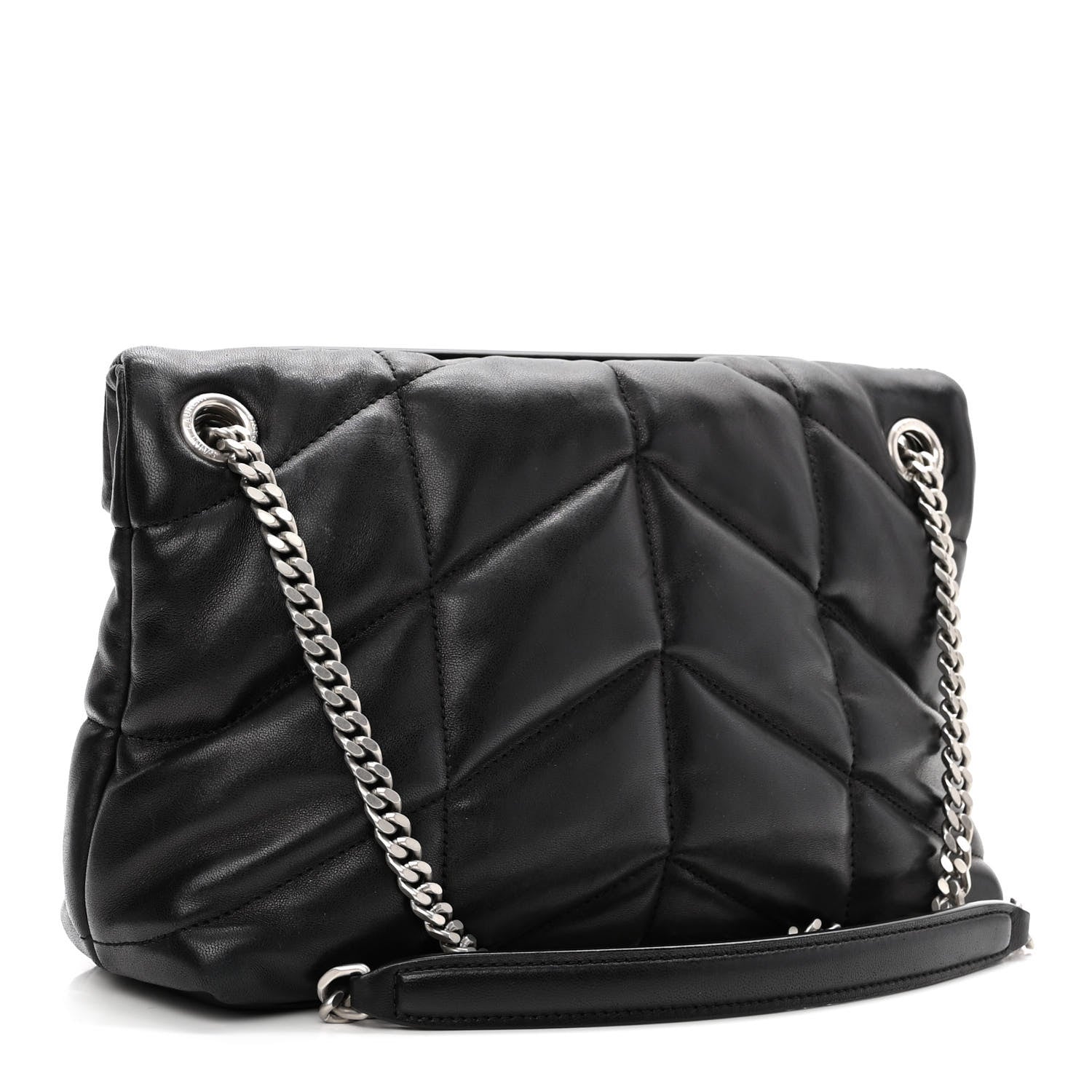 Saint Laurent Lambskin Quilted Small Loulou Puffer Monogram Chain Satchel Black 3 of 13