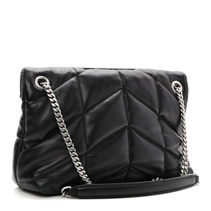Saint Laurent Lambskin Quilted Small Loulou Puffer Monogram Chain Satchel Black 3 of 13