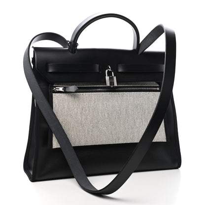 Hermes Toile H Berline Vache Hunter Herbag Zip PM 31 Black Ecru 3 of 10