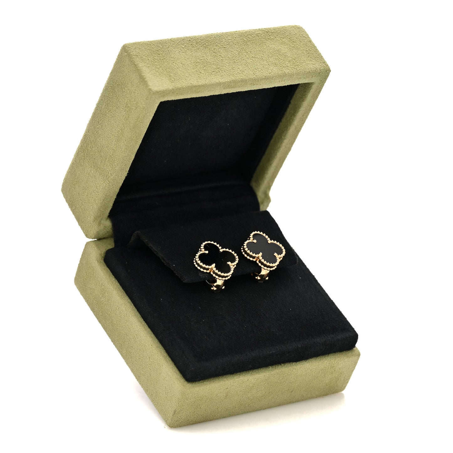 18k Yellow Gold Black Onyx Vintage Alhambra Earrings