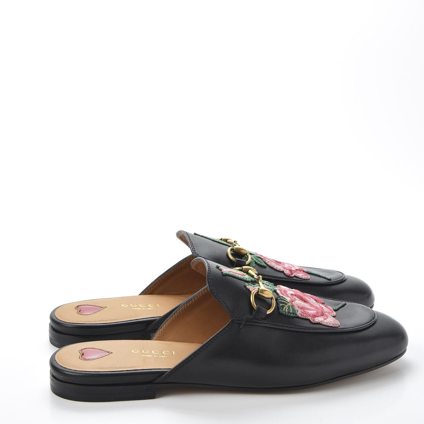 Calfskin Flower Embroidered Womens Princetown Slippers 38 Black