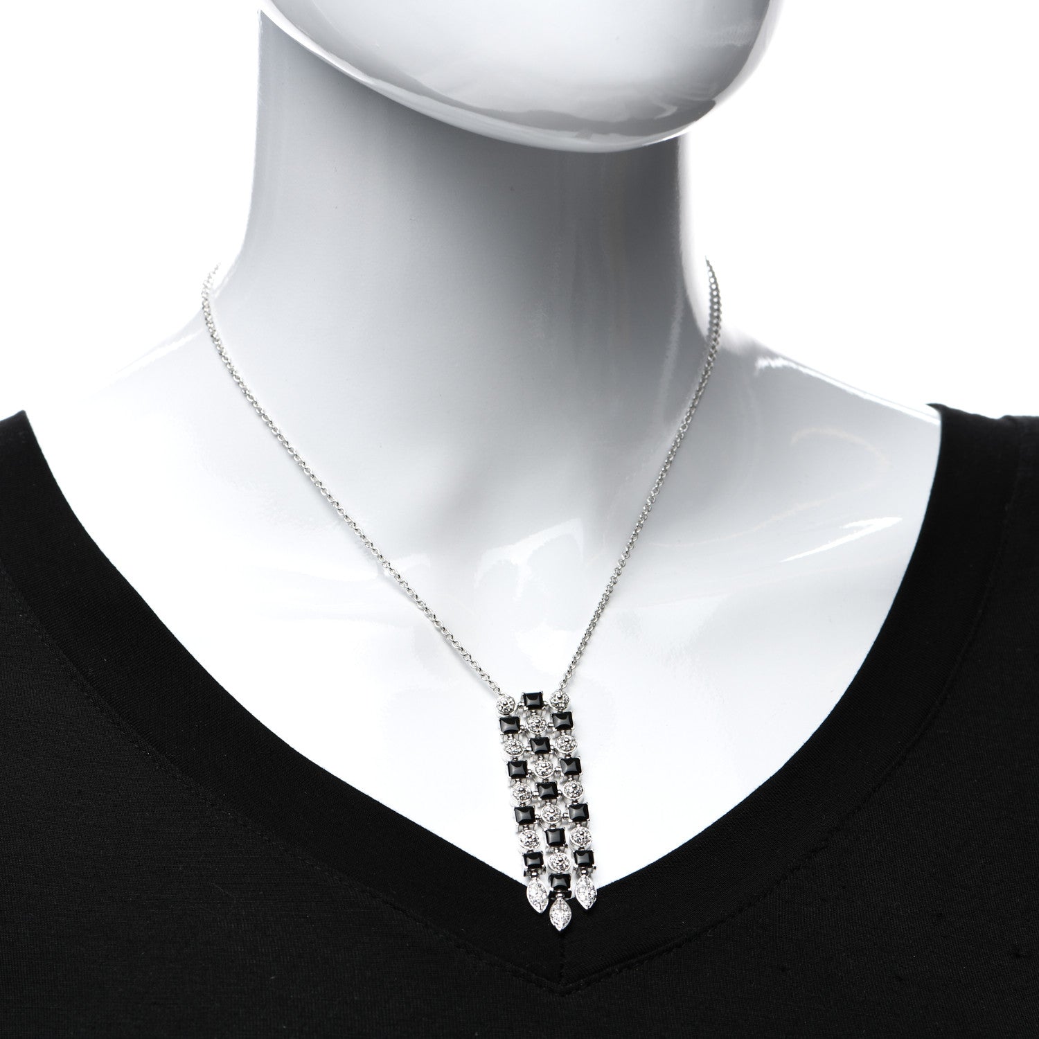 Bulgari 18K White Gold Diamond Black Onyx Lucea Necklace 2 of 4