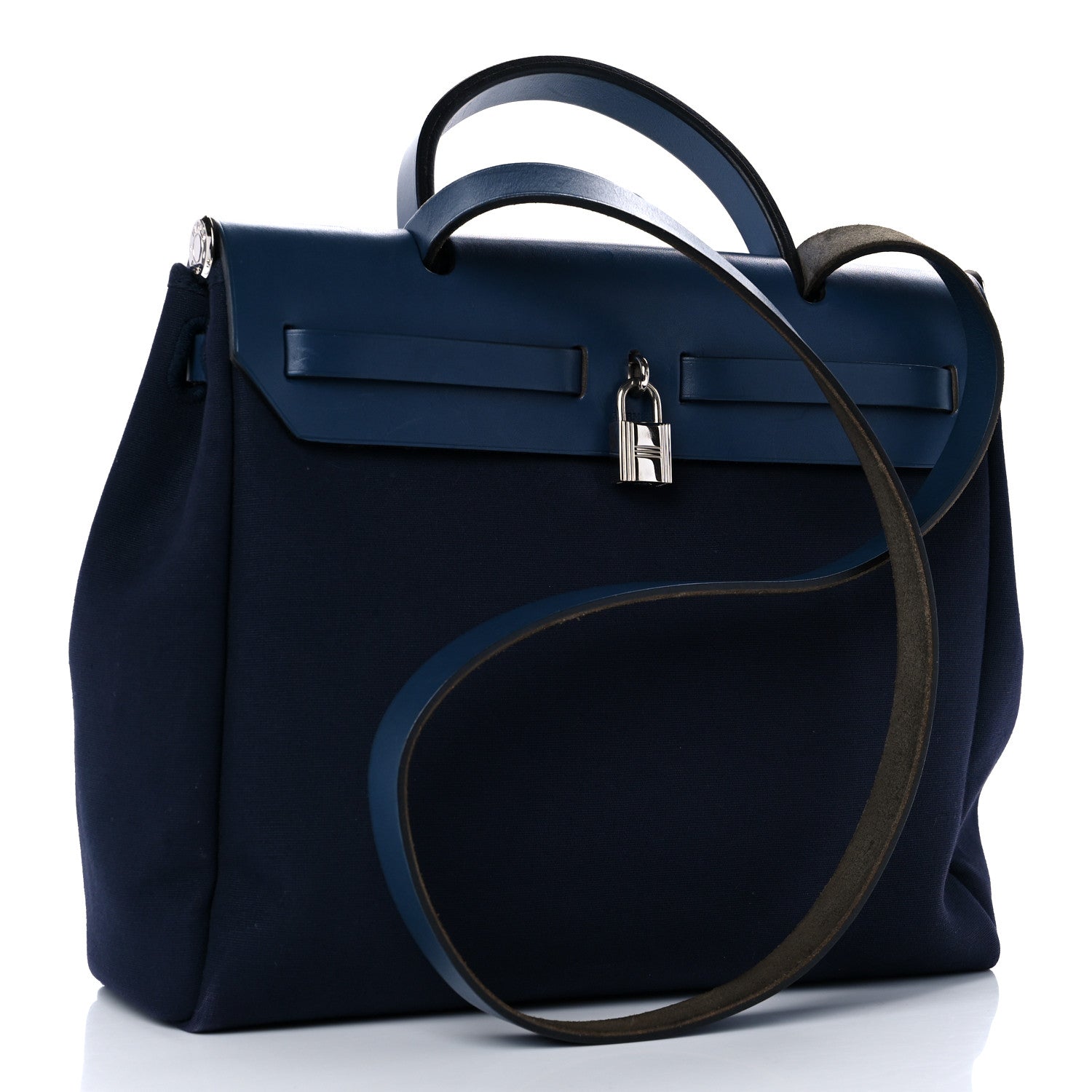 Hermes Toile Vache Calfskin Herbag 30 PM Navy Bleu 2 of 12