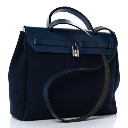 Hermes Toile Vache Calfskin Herbag 30 PM Navy Bleu 2 of 12