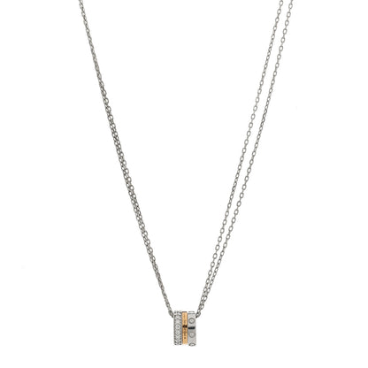 Cartier 18K White Pink Gold Diamond Three Ring LOVE Pendant Necklace 1 of 5