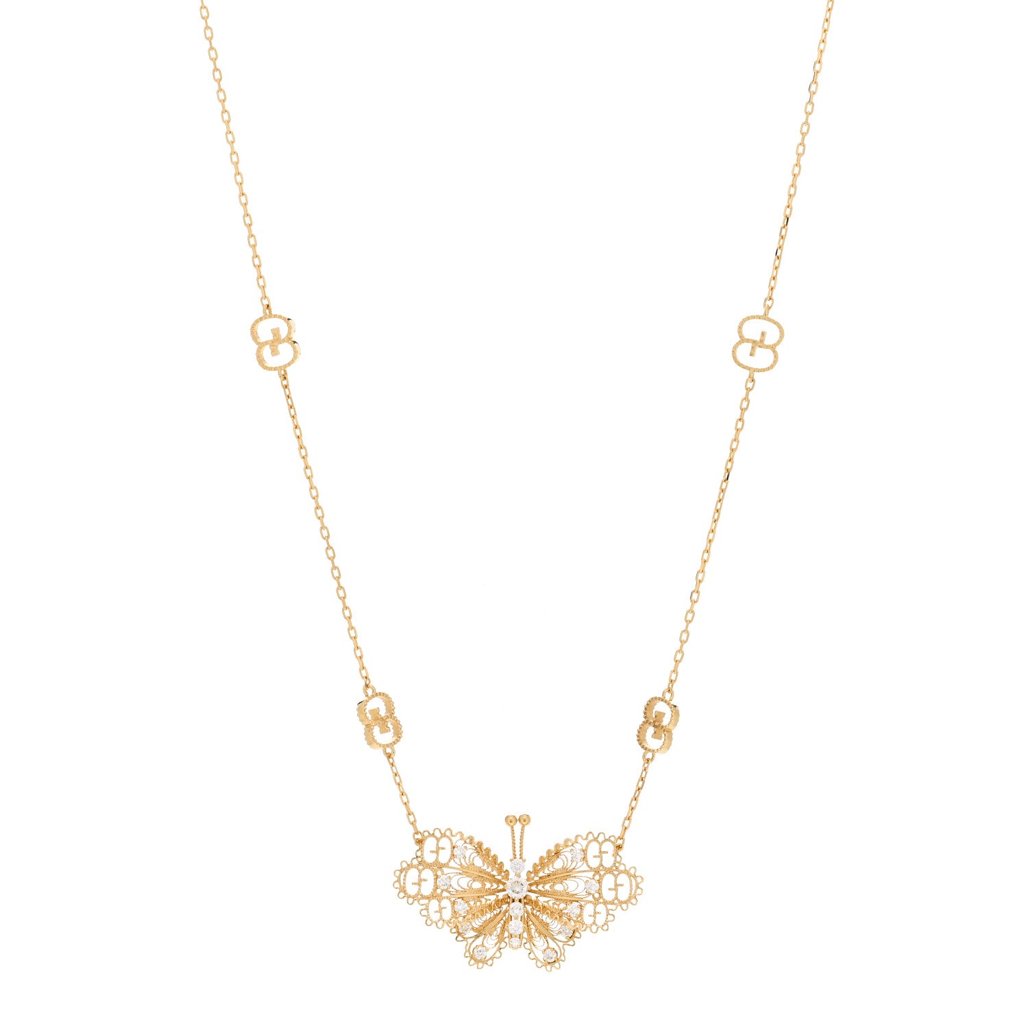Gucci 18K Yellow Gold Diamond Le Marche Des Merveilles Butterfly Necklace 1 of 5