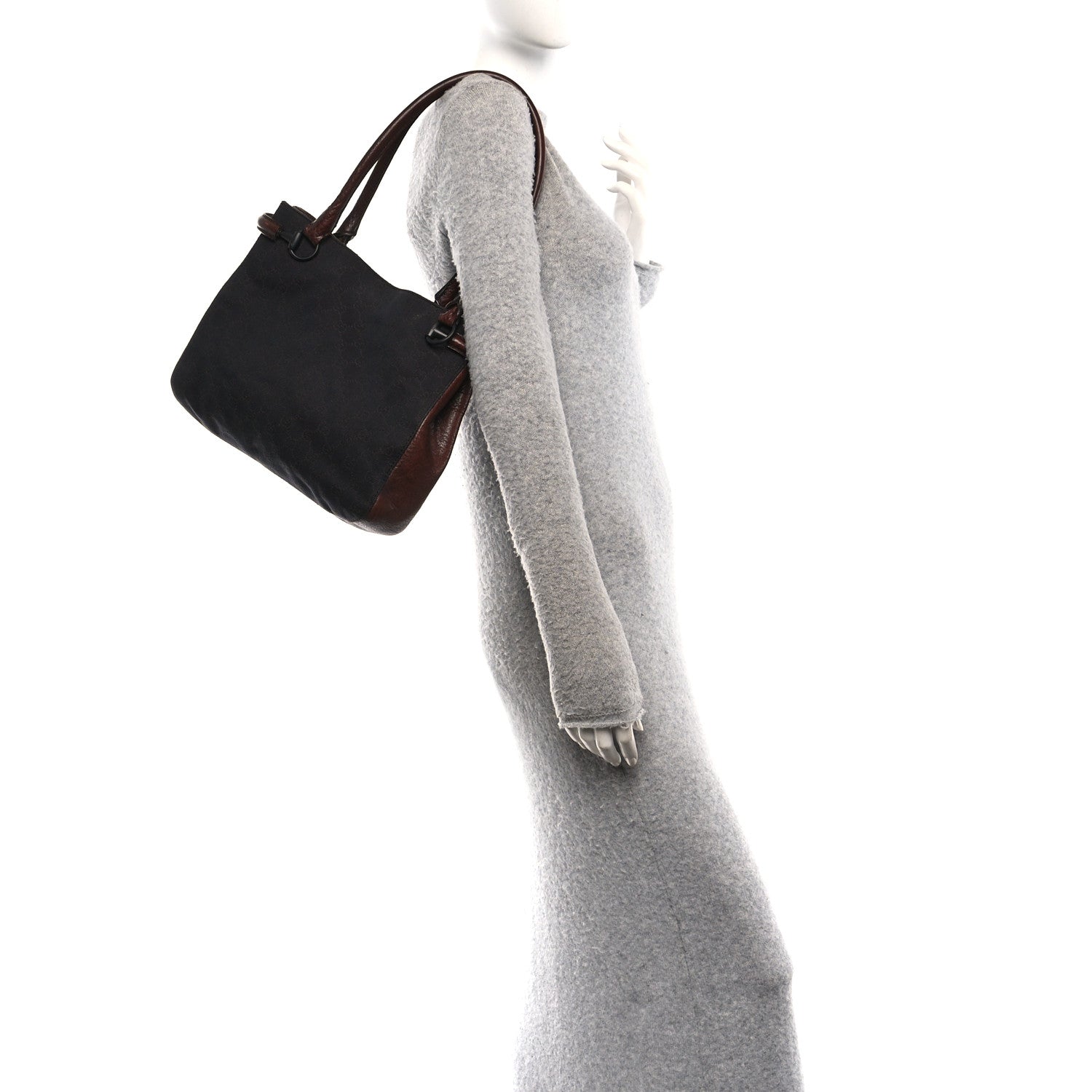 Gucci Monogram Denim GG Shoulder Bag Black Brown 2 of 12