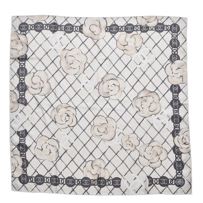 Chanel Silk CC Camellia Scarf Ivory Black 1 of 5