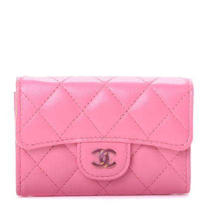 Chanel Lambskin Quilted Flap Card Holder Wallet Pink Yellow 1 of 9