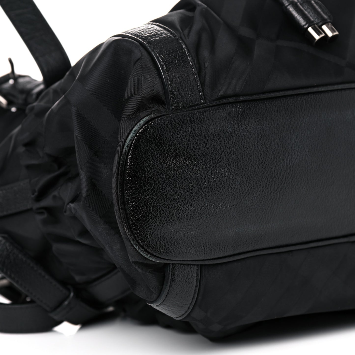 Nylon Tonal Check Drawstring Tote Black
