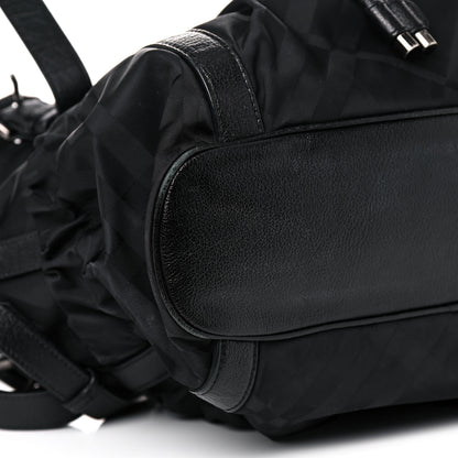 Burberry Nylon Tonal Check Drawstring Tote Black 4 of 18
