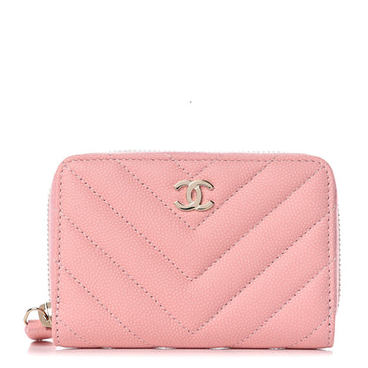 Chanel Iridescent Caviar Chevron Quilted Zip Coin Purse Pink 1 of 7