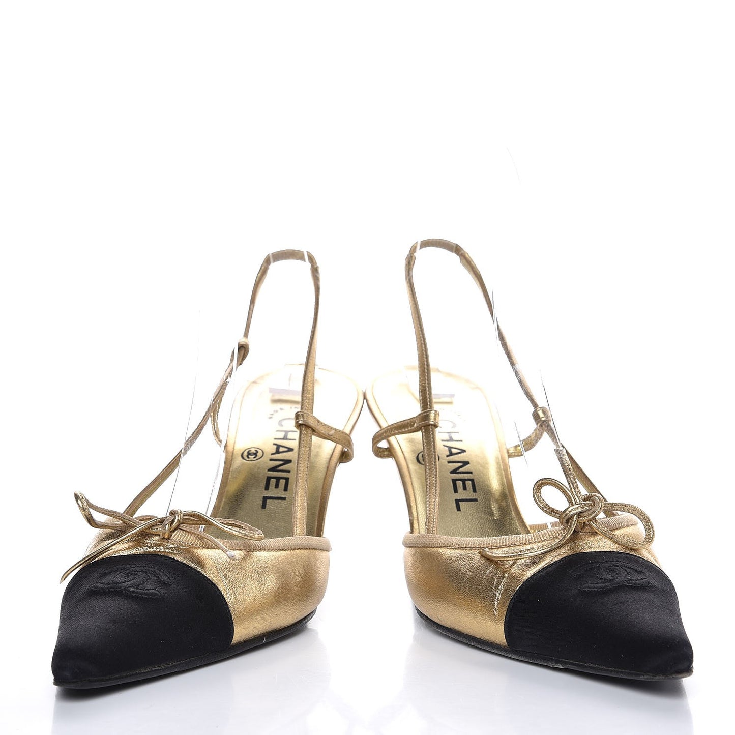 Metallic Lambskin Satin Slingback Pumps 38 Gold
