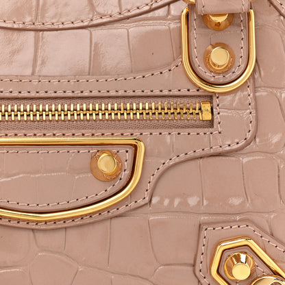 Balenciaga Shiny Supple Calfskin Crocodile Embossed Gold Metallic Edge Hardware Mini City Nude Beige 9 of 15